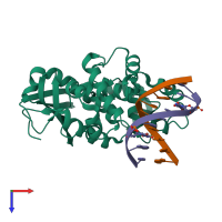 PDB entry 3ogd coloured by chain, top view.