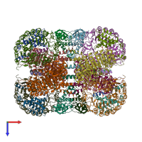 PDB entry 3ogl coloured by chain, top view.