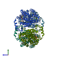 PDB entry 3oid coloured by chain, side view.