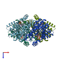 PDB entry 3oid coloured by chain, top view.