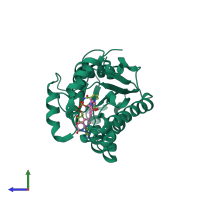 PDB entry 3oig coloured by chain, side view.