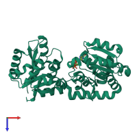 PDB entry 3okp coloured by chain, top view.