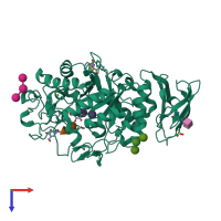 PDB entry 3ole coloured by chain, top view.