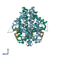 PDB entry 3ols coloured by chain, side view.