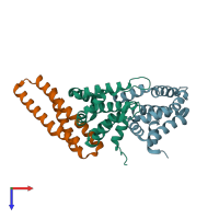 PDB entry 3onl coloured by chain, top view.