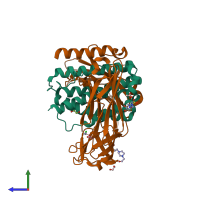 PDB entry 3oq3 coloured by chain, side view.