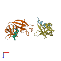 PDB entry 3or0 coloured by chain, top view.