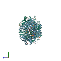 PDB entry 3ouz coloured by chain, side view.