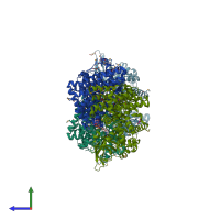 PDB entry 3owa coloured by chain, side view.