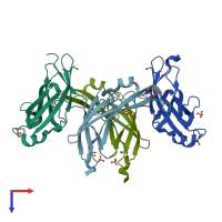 PDB entry 3owr coloured by chain, top view.