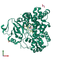 Monomeric assembly 1 of PDB entry 3p3x coloured by chemically distinct molecules, front view.