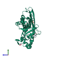 PDB entry 3p4e coloured by chain, side view.