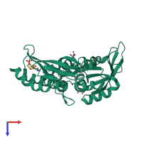 PDB entry 3p4e coloured by chain, top view.