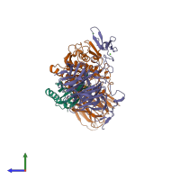 PDB entry 3p5b coloured by chain, side view.