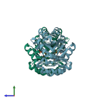 PDB entry 3p61 coloured by chain, side view.