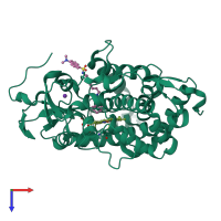 PDB entry 3p6t coloured by chain, top view.