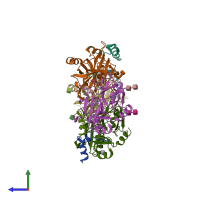 PDB entry 3p70 coloured by chain, side view.