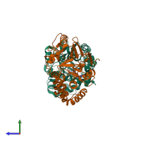 PDB entry 3p71 coloured by chain, side view.