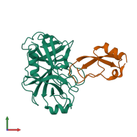 PDB entry 3p95 coloured by chain, front view.