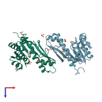 PDB entry 3p9x coloured by chain, top view.