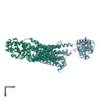 PDB entry 3pbl coloured by chain, top view.