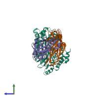 PDB entry 3pgf coloured by chain, side view.