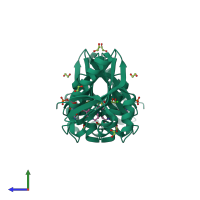 Homo dimeric assembly 2 of PDB entry 3pgp coloured by chemically distinct molecules, side view.