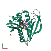 PDB entry 3pgp coloured by chain, front view.