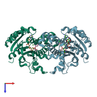 PDB entry 3pjf coloured by chain, top view.