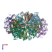 PDB entry 3pot coloured by chain, top view.