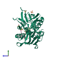 PDB entry 3ps3 coloured by chain, side view.