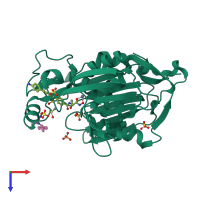 PDB entry 3ps3 coloured by chain, top view.