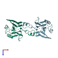 PDB entry 3pso coloured by chain, top view.