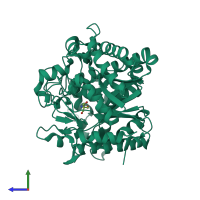Monomeric assembly 2 of PDB entry 3ptk coloured by chemically distinct molecules, side view.