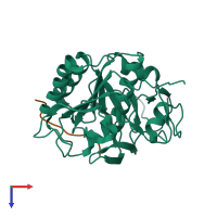 PDB entry 3ptl coloured by chain, top view.