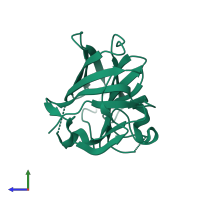 Monomeric assembly 1 of PDB entry 3pve coloured by chemically distinct molecules, side view.