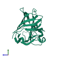Monomeric assembly 2 of PDB entry 3pve coloured by chemically distinct molecules, side view.