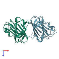 PDB entry 3pve coloured by chain, top view.