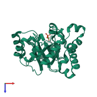 PDB entry 3pvf coloured by chain, top view.