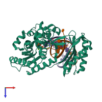 PDB entry 3pw4 coloured by chain, top view.