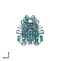 PDB entry 3pwk coloured by chain, side view.