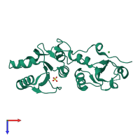 PDB entry 3pxd coloured by chain, top view.