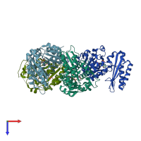 PDB entry 3q10 coloured by chain, top view.