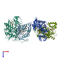 PDB entry 3q1k coloured by chain, top view.