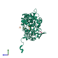 PDB entry 3q27 coloured by chain, side view.