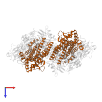 Toluene-4-monooxygenase system, hydroxylase component subunit beta in PDB entry 3q2a, assembly 1, top view.