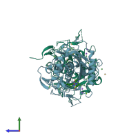 PDB entry 3q2h coloured by chain, side view.