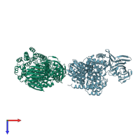 PDB entry 3q7j coloured by chain, top view.