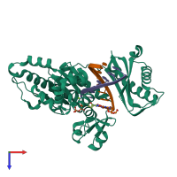 PDB entry 3q8p coloured by chain, top view.