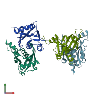 PDB entry 3q91 coloured by chain, front view.